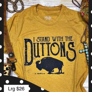 Texas True Threads T Shirt “Duttons”. Antique gold with black ink.